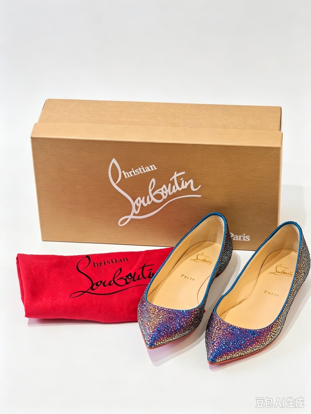 Christian Louboutin Iridescent Crystal Pointed Toe Flat Shoes